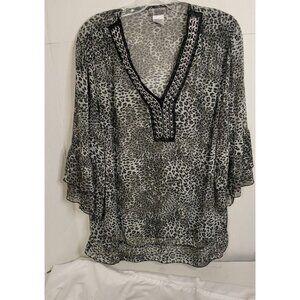 JMS Evolution Women's Top animal print Sheer  Chain Neck Banded Hem Plus Size 2X